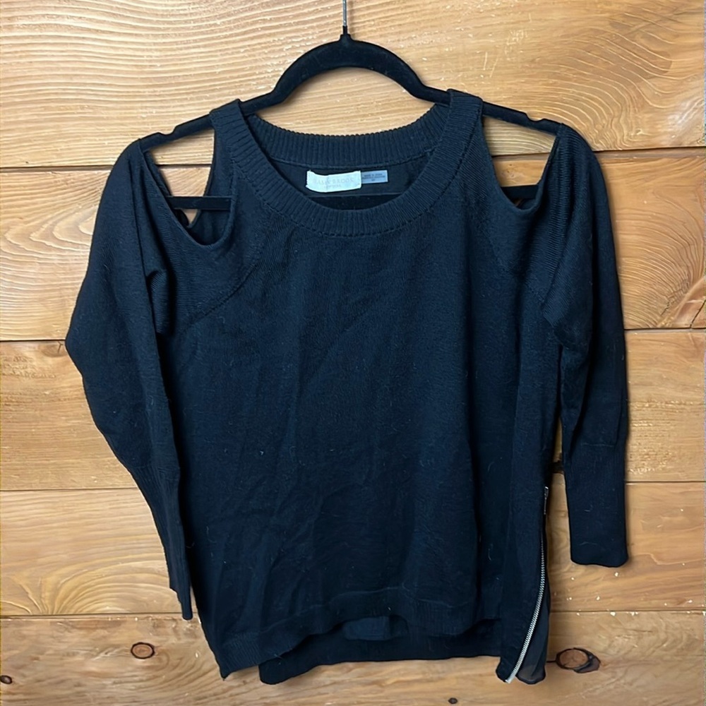 RAMY BROOK‎ New York Merino Wool Zip Sides Tasha Cold Shoulder Sweater Top Small